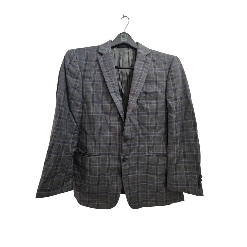 Calvin Klein Suit Jacket 42R Extreme Slim Fit Gray Plaid 100% Wool Blazer Sport